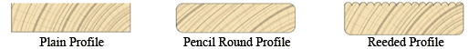 Decking board profiles: plain, pencil round and reeded